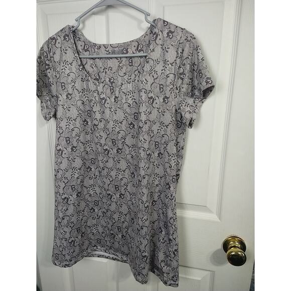 BALI Woman XL Activewear Top Style 8028 Grey Floral Short Sleeve Lined - Picture 2 of 7